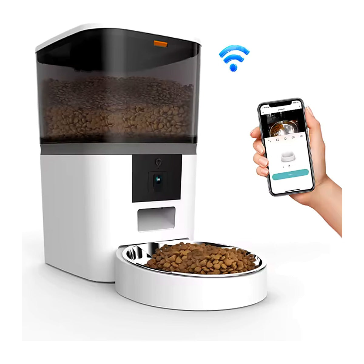 Duo Vision Pro blanc 1 bol – distributeur de croquettes connecté avec caméra et bol inox