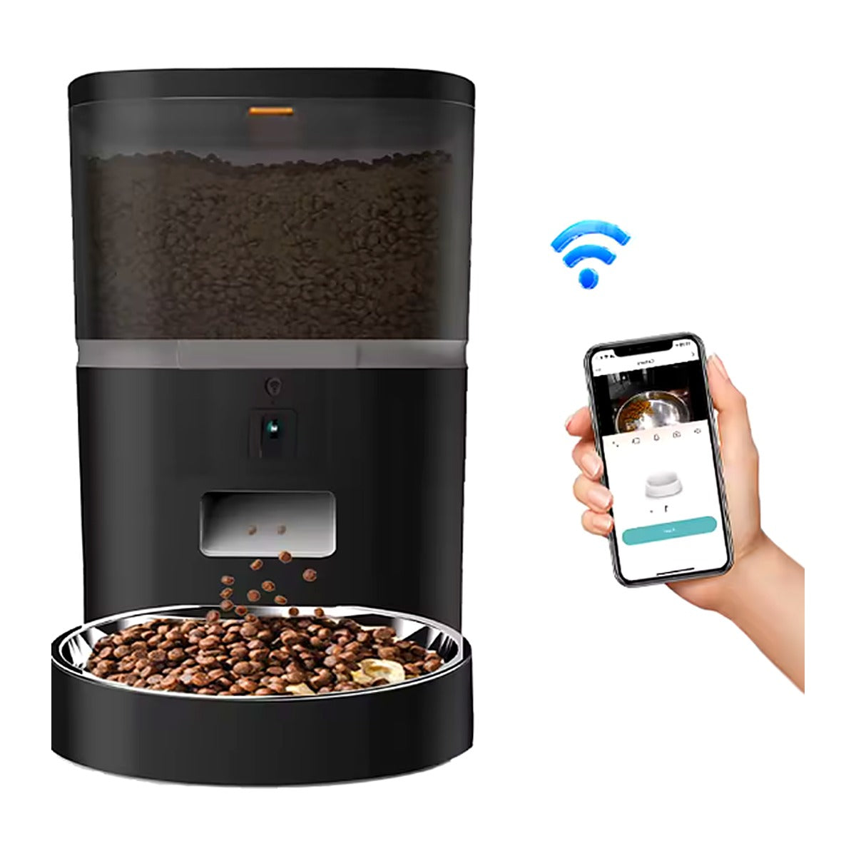Duo Vision Pro noir 1 bol – distributeur de croquettes connecté avec caméra et bol inox